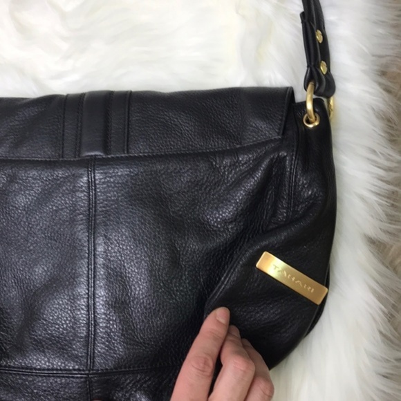 Tahari Black Leather Gold Buckle Shoulder Bag - Picture 3 of 6